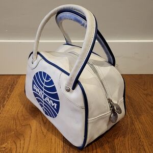 Pan Am Vintage Leather White And Blue Travel Bag Authentic Pan Am Collectible Ra